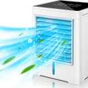 Portable Air Conditioners Fan, Evaporative Air Cooler, USB Personal Mini Air Conditioner with 3 Wind Speeds & 3 Timers Touch Screen Desktop Cooling Fan for for Home Room Camping Car Office (White)