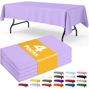 Niuara Lavender Plastic Table Cloth - 4 Pack 54"  108" Rectangle Disposable Tablecloths for 6FT Tables, Table Cover for Party, Holiday & Gathering Use