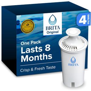 Brita Standard Water Filter for Pitchers and Dispensers, BPA-Free, Reduces Copper, Cadmium and Mercury Impurities, Lasts Two Months or 40 Gallons, Includes 4 Filters for Pitchers