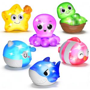 6 Packs Light Up Bath Toys for Kids Ages 1-3, Sea Animals Bathtub Toys for Baby 12-18 Months Toddlers 2-4, Water Activated Pool Toys for 1 2 Year Old Boy Girl Gifts