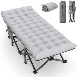 Slendor Oversized XXL Camping Cot, Folding Cot for Adults, 79" L x 32" W x 19" H Sleeping Bed with Mattress, Carry Bag, Camp Cot Bed for Travel, Guest, Support 900lbs (Grey Cot/Grey Pad)