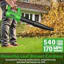 Cordless Leaf Blower with 2 6.0Ah Batteries and Charger, 540CFM/170MPH Battery Powered Leaf Blower, 6 Speeds, Lightweight Electric Leaf Blowers for Lawn Care, Patio, Dust and Leaves Cleaning 2025 (Green)