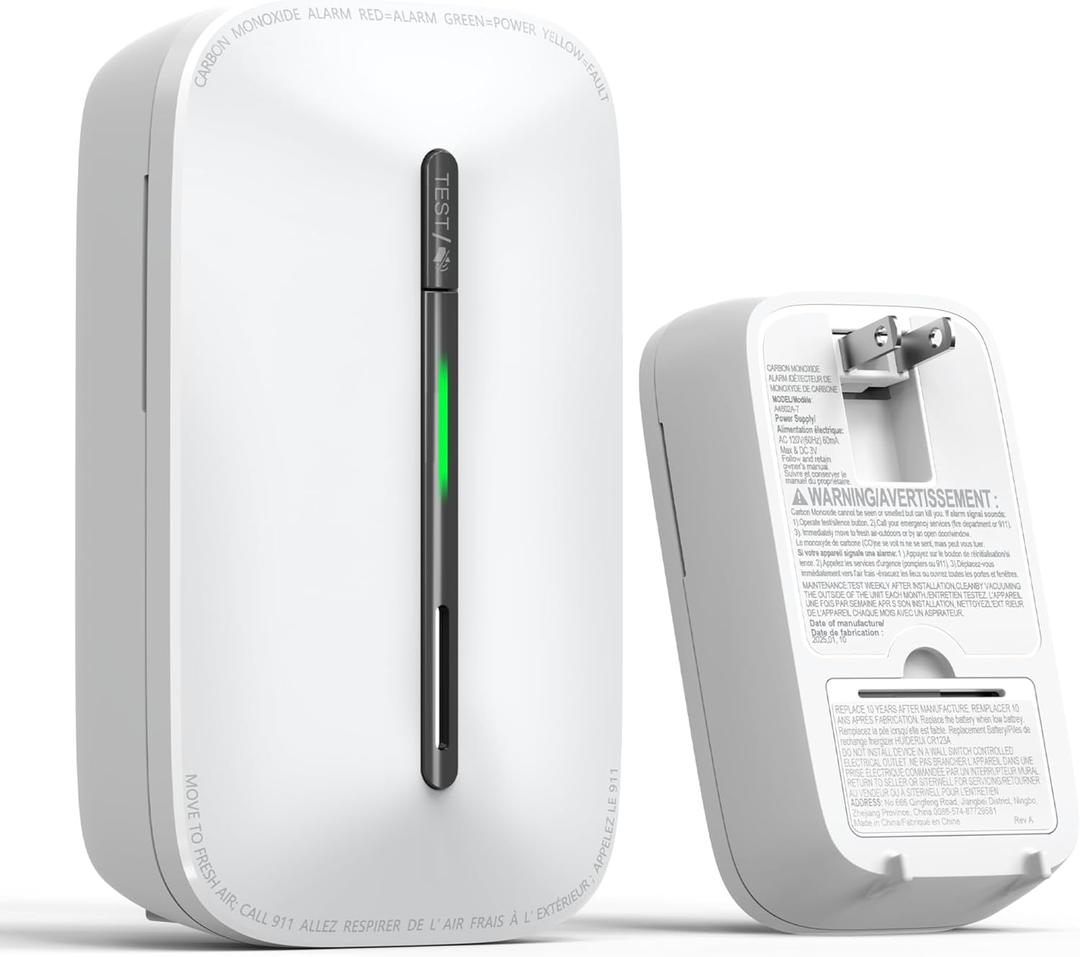 Ecoey Carbon Monoxide Detectors Plug-in with Advanced Electrochemical Sensor 10 Year Carbon Monoxide Detector Foldable Plug with Battery Backup CO Detector for Home and Kitchen FJ146A, 1 Pack