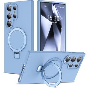 Designed for Samsung Galaxy S24 Ultra 6.8'' with Magnetic Ring Stand[Compatible with Mag-Safe][Military-Grade Protection] Slim Liquid Silicone S24 Ultra Phone Case for Men Wowen,Blue