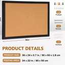 DOLLAR BOSS Cork Board for Wall 36" x 24" Bulletin Board for Wall with Black Wood Frame, Picture Display Pin Broad Vision Board for Office Home School Room Decorative Hanging 10 Pushpins