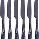 Black Dinner Knife Set, 9.2-inch Stainless Steel Shiny Black Dinner Table Knife Silverware, Set of 6