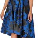S.L. Fashions Women's Stretch Jersey Bodice Jacquard Floral Print Dress, Size 16, Black Blue Floral