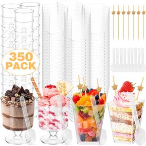 ZILAMGOO 350 Pcs Mini Clear Dessert Cups and Appetizer Plates Set  5 oz Plastic Parfait Cups, Disposable Spoons and Forks  Mini Dessert Cups for Party, Wedding, Tasting Events