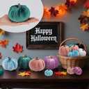 12pcs Artificial Velvet Faux Pumpkins Halloween Handmade Crafts Fabric Foam Fall Harvest Table Centerpiece Party Thanksgiving Decorative Teal