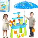 Hugut 2025 Upgraded 3-Tier Sand Water Table with Umbrella  Outdoor Backyard Sensory Activity Table for Kids, Perfect for Boys and Girls Summer Fun