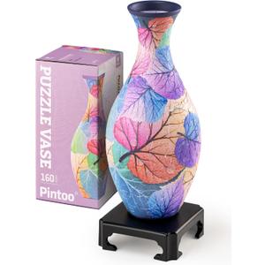 Pintoo 3D Puzzle Vase Unique Flower Vase Made By 160 Curved Plastic Puzzle Pieces House Warming Gift for Flower Arrangements and Home Decoration, for Mom [S1034] (Classic, Colorful Leaves)
