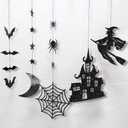 Cheerland Halloween Witch Decorations Gothic Hanging Witch Banner Indoor Garland Glitter Black Decor Moon Star Glitter Garland Decoration Haunted House Witchcraft Wall Decor Birthday Party Supplies