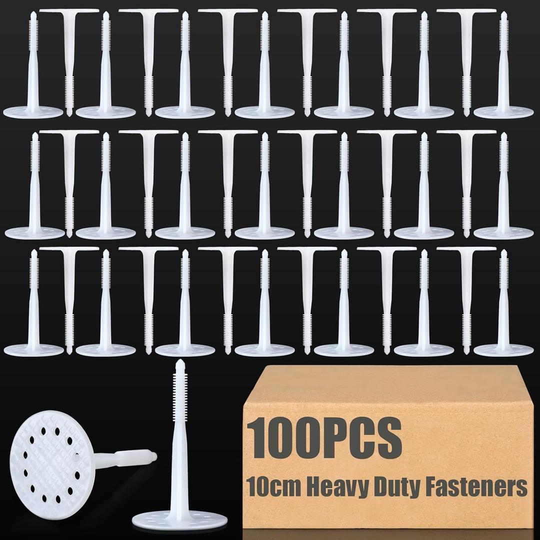 100 Pcs 10 cm Heavy Duty Plastic Insulation Masonry Fasteners, Durable Anchors Fasteners for Fixing and Fastening Rigid Foam Insulation Board Panels