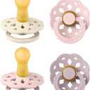 BIBS Boheme Soother 4-Pack | BPA Free Dummy Pacifier | Round Nipple | Natural Rubber Latex | Made in Denmark | Size 6-18 Months | Blossom Mix