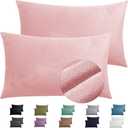 2 Pack Zippered Velvet Standard Pillowcases, Super Soft and Cozy Luxury Fuzzy Flannel Pillow Cases with Zipper, 20x26 Inches, Pink