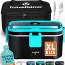 TRAVELISIMO Extra-Large Electric Lunch Box For Adults Holds up to 8 Cups - 80W Heated Lunch Box For Men 1.8L, Portable Food Warmer for Travel & Work, Loncheras Electricas Para Calentar Almuerzo (Neon Blue)