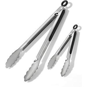 Stainless Steel Grill Tongs Set, 12" & 16" Locking BBQ Tongs, Heat Resistant Metal Food Tongs for Cooking Grilling Buffet & Kitchen