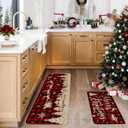 Christmas Kitchen Rugs and Mats Set of 2, Merry Christmas Floor Decor for Home Kitchen, 17x29 and 17x47 Inch