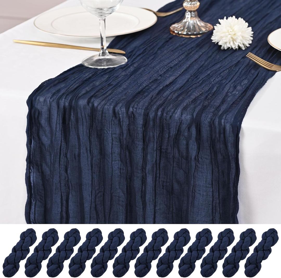 12 Pack Navy Blue Table Runners 10Ft Cheesecloth Table Runner Rustic Gauze Table Runner Romantic Long Sheer Fabric Cheese Cloth Table Runner for Wedding Party Bridal Baby Shower