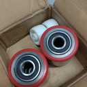 Pallet Jack/Truck Load Wheels Set (2 pcs) 3" x 3.75" with Bearings ID 20mm Poly Tread Red