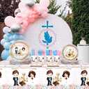 194 Pcs First Communion Baptism Party Decorations Boho Nuestra Primera Comunion Party Supplies Twins Christening Disposable Tableware Set with Plates Napkins Cups Tablecloth Serves 24