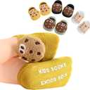 SAOROPEB 4-Pair Baby Girls Socks, Non-Slip Grips for Babies Toddler, Ankle Socks for Girls (0-12 Months, Cookie)