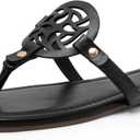 katliu Women's Flat Sandals Flip Flop Sandals Comfortable Dressy Thong Sandals (10, Black)