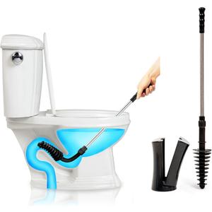 ToiletShroom Revolutionary Plunger, Squeegee, Clog Remover, Drain Cleaner, Bathroom Toilet Dredge Tool, Stainless Steel Handle with Caddy Holder, Оne Расk, Black