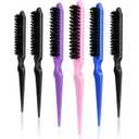 Yaomiao 6 Pcs Teasing Brush Set, 3 Row Nylon Rat Tail Combs for Fine Hair, Back Combing, Root Lifting, Scalp Massage, Hair Brushes for Women Salon Home Use(Black, Blue, Pink, Purple)