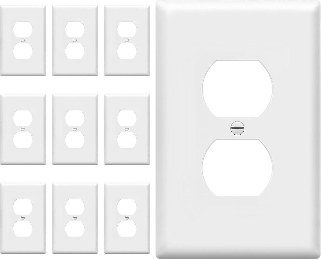 ENERLITES Duplex Receptacle Outlet Wall Plate, Gloss Finish, Midway Size 1-Gang 4.88" x 3.11", Unbreakable Polycarbonate Thermoplastic, UL Listed, 8821M-LA-10PCS, White, 10 Pack