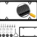 Real Carbon Fiber License Plate Frame, 100% Pure Carbon Fiber Frame, Black License Plate Holder Cover with Screw Caps, Anti-Vibration Pads (Twill 4 Hole)