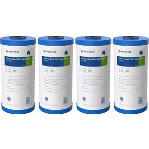 Pentair Pentek EP-BB Big Blue Carbon Water Filter, 10-Inch, Whole House Carbon Block Replacement Cartridge with Bonded Powdered Activated Carbon (PAC) Filter, 10" x 4.5", 5 Micron, Pack of 4