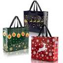 Nush Nush Festive Large Christmas Bags for Gifts - Set of 48 Large Christmas Gift Bags with Handles (4 Each of Blue, Green and Red Colors) - Reusable Gift Bag for Holiday Gifts, Presents - 13x5x11