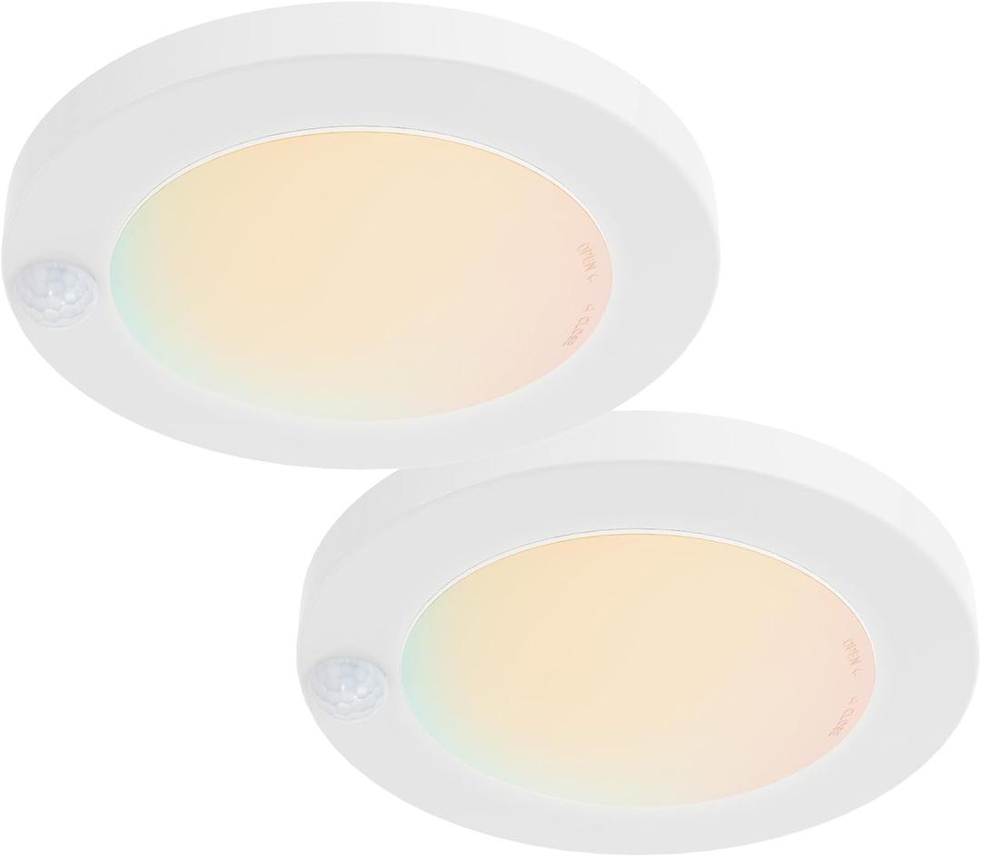 ZAGO LED 6" 120 Volts Closet Light Wired, PIR Motion Sensor Ceiling Disc Light, 15W, 1100 Lumens, CRI>80, 5CCT Daylight White for Closet, Laundry, Garage, Pantry, Wet Location, ETL, White, 2 Packs