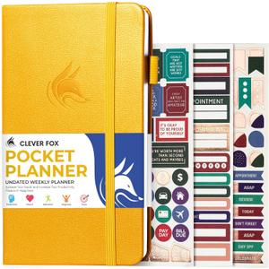 Clever Fox Pocket Planner Weekly  Undated Monthly Goal Planner and Calendar, Mini Planner Perfect for Purse, 3.7x6.7" (Amber Yellow)