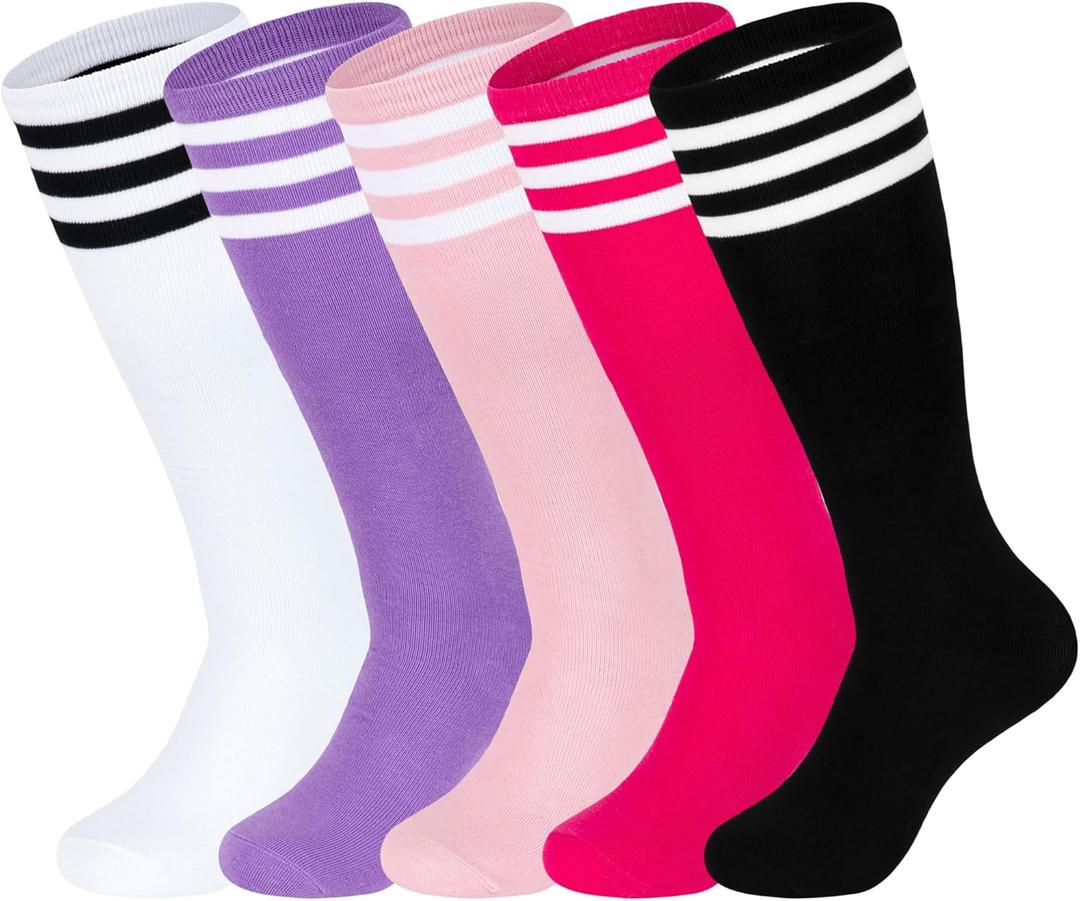 HONGTEYA Kids Soccer Socks Knee High Youth Uniform Socks Striped Boys Girls Baseball Football Athletic, Size: 6-9 Years