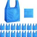 Chumia 50 Pack Reusable Grocery Bags Foldable Portable Shopping Bags Polyester Washable Grocery Bag with Handles (Sky Blue)