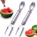 2 x 2 in 1 Watermelon Cutter Slicer Tool, Upgrade Thicken Stainless Steel Watermelon Cutter Fruit Fork, 9.5In Large Size Fruit Knives Kitchen Gadget Dual-Use Melon Slicer for Home (2)
