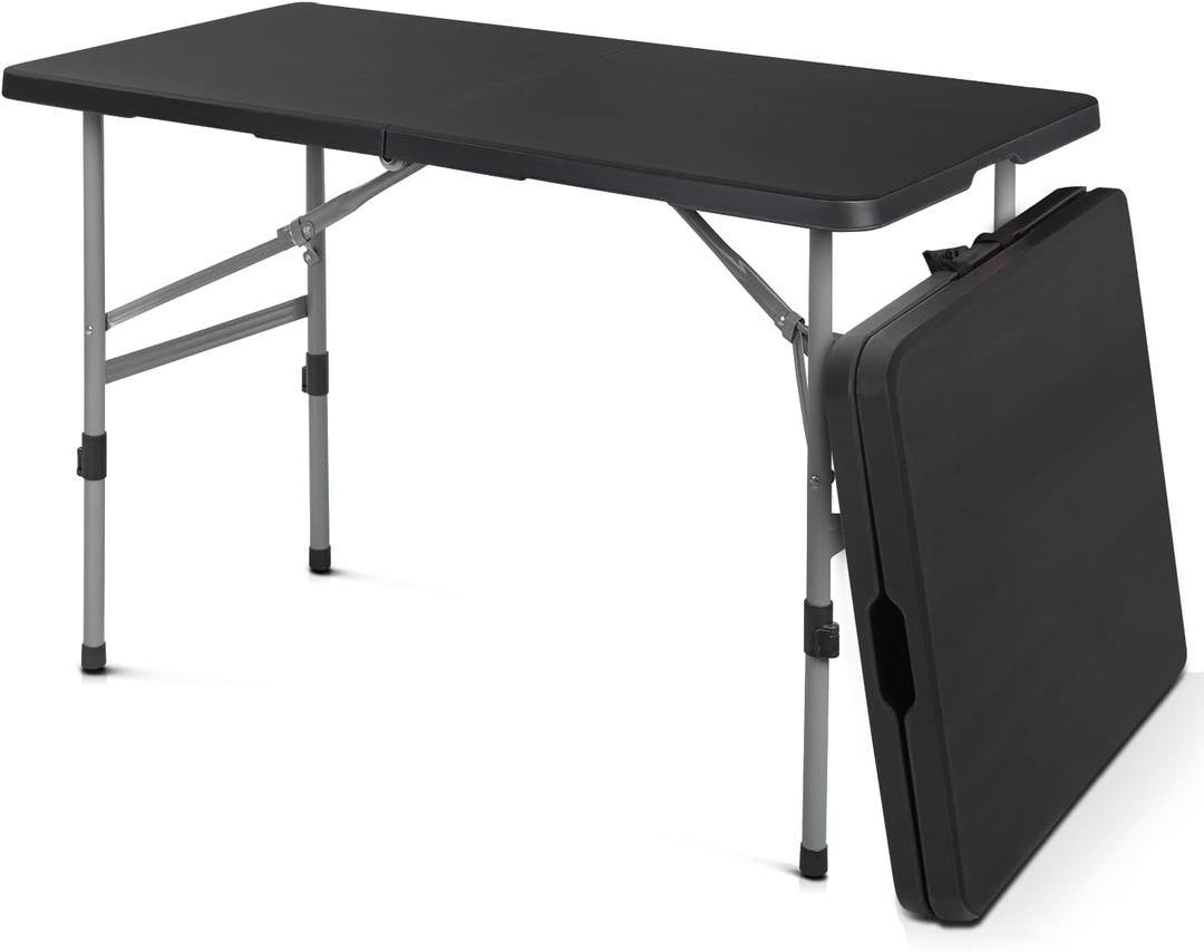 MoNiBloom 4Ft Folding Card Table, Outdoor Foldable Small Portable Plastic Dining Picnic Cookout Table w/Handle, Black