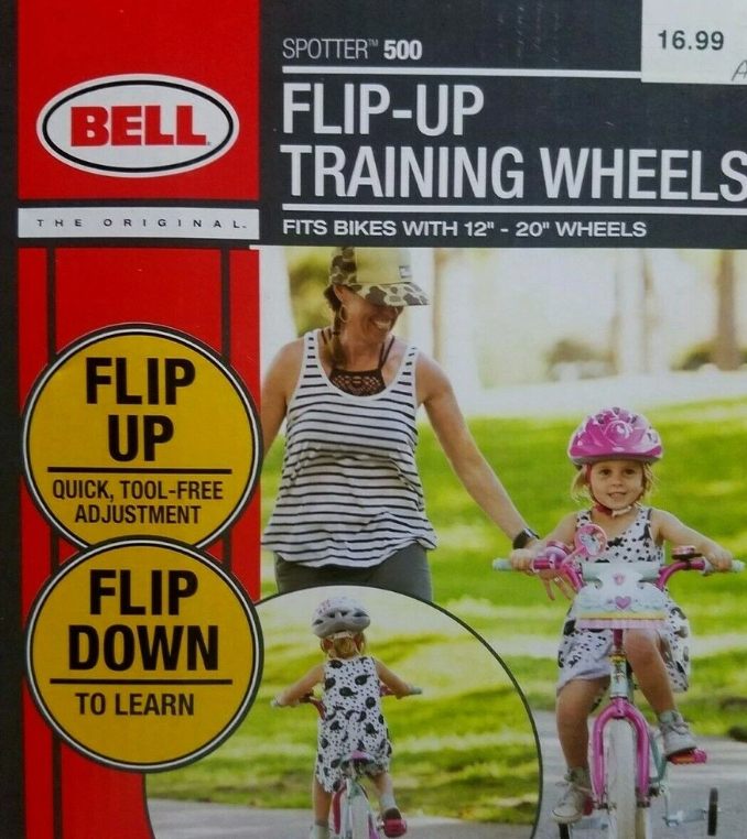 Training Wheels Bell Spotter 500 Flip-UP For Bikes 12" - 20" Wheel Flip Down NIB,1 pc