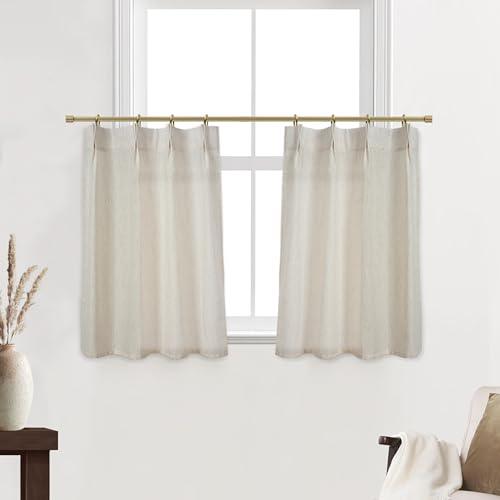 Rustic Curtains for Kitchen Window,Small Linen Country Curtains for Farmhouse Living Room Bathroom Decor,Oatmeal Beige,36 Inch Length