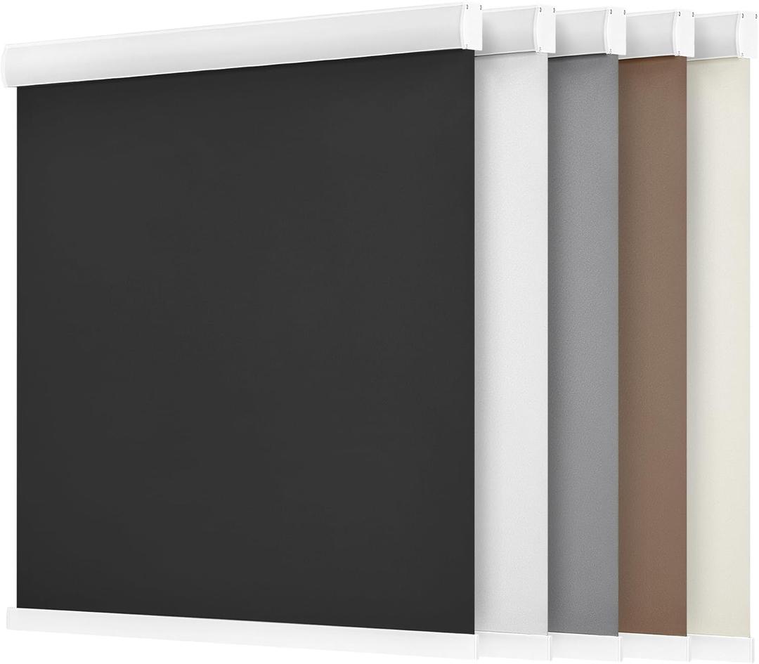 LazBlinds Cordless Roller Shades, Free-Stop Blackout Roller Blinds with Cassette Valance, Thermal Insulated UV Protection Waterproof, Roll Up Blinds for Windows, 62'' W x 72'' H, White