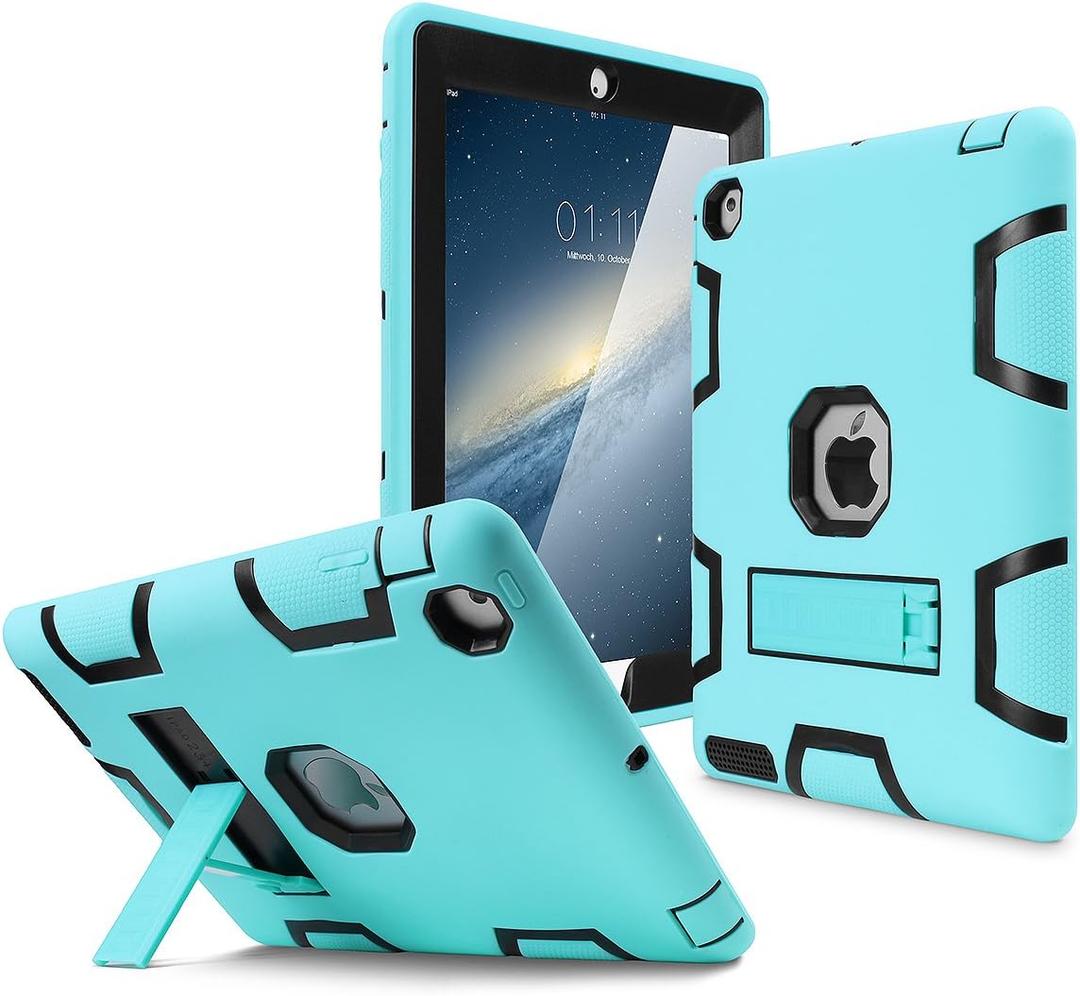 AICase for iPad 2 Case, iPad 3/iPad 4 Case, Kickstand Shockproof Heavy Duty High Impact Resistant Rugged Hybrid Three Layer Full Body Protection with Stylus for iPad 2/3/4(Light Green/Black)