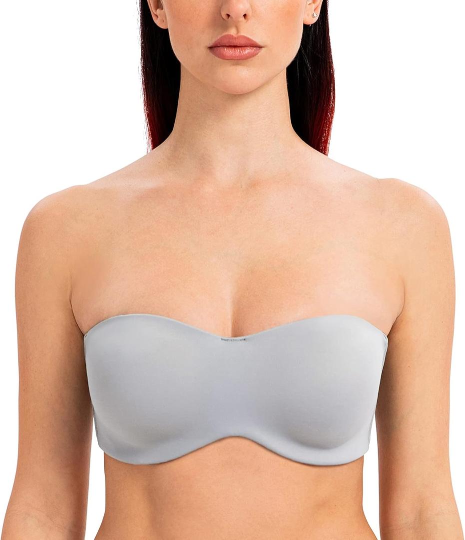 MELENECA Women's Strapless Bra for Large Bust Minimizer Unlined Bandeau with Underwire (30A, Grey)