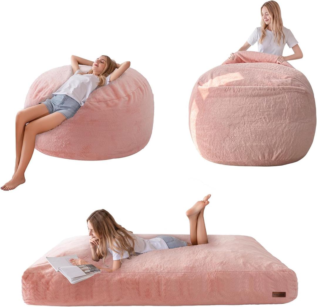MAXYOYO Giant Bean Bag Chair Bed for Adults, Convertible Beanbag Folds from Lazy Chair to Floor Mattress Bed, Large Floor Sofa Couch, Big Sofa Bed, High-Density Foam Filling, Machine Washable, Single (Twin)