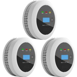 3-Pack Smoke and Carbon Monoxide Detector Combo, 2-in-1 Dual Sensor CO & Smoke Alarm, Battery Operated Carbon Monoxide Detectors with LCD Display for Home, Easy to Install