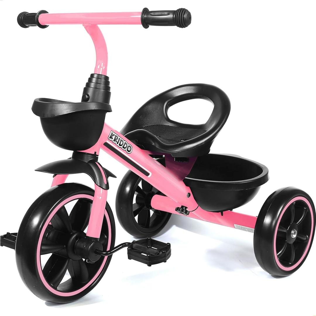 KRIDDO Tricycle for 2-5 Year Olds - Pink Toddler Trike With Gift for 24 Month to 4 Year Old Girls, Pink 