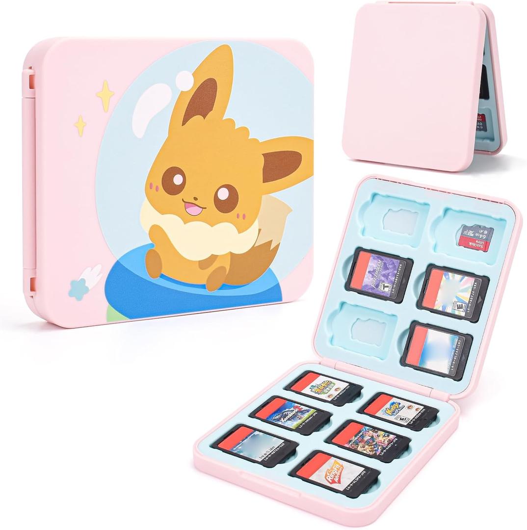 DLseego Cute Fox Game Case For Switch Lite / Switch / Switch OLED, 12 Slots Game Cards Holder and 12 Micro SD Card Slots, Portable Game Card Storage Cartridge Box