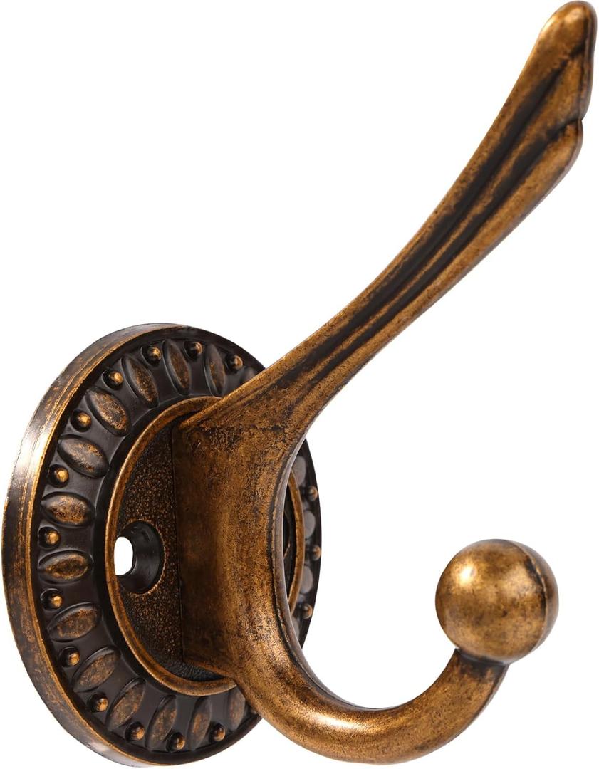 BOZWELL 6 Pack Antique Brass Towel Hook Heavy Duty Wall Hooks Hanger Coat Hook Robe Hook Bathroom Wall for Livingroom Bedroom Kitchen Closet YG02GT-6