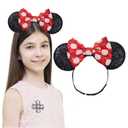 Adjustable Mouse Ears Sequin Bow Headband with Polka Dot, Party Festival Fashion Hair Band for Baby Girls Toddler, Kids Party Supplies